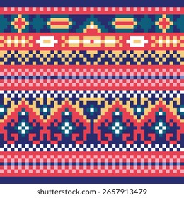 Vibrante Geométrica Pixel Art Padrão Influência Cultural