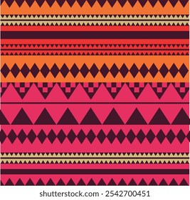 Vibrant geometric SADU KSA patterns featuring bold triangles and stripes in bright colors