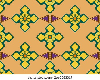 Patrón geométrico inconsútil vibrante con triángulo juguetón, sensación tribal moderna simétrica para la materia textil, Fondo de pantalla, impresión gráfica.