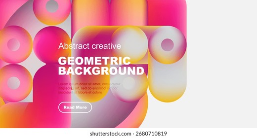 Formas geométricas vibrantes se superponen, creando un fondo colorido. El texto fomenta el diseño creativo, incluye el Botón del llamado a la acción.