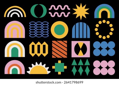 Vibrant Geometric Shapes Pattern on Black Background
