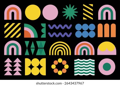 Vibrant Geometric Shapes Pattern on Black Background