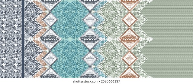 Vibrant Geometric Textile Design with Ethnic Patterns