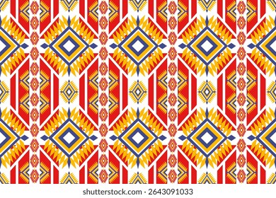 Vibrant Geometric Textile Design Red Yellow Blue Ethnic Pattern Seamless Repeat
