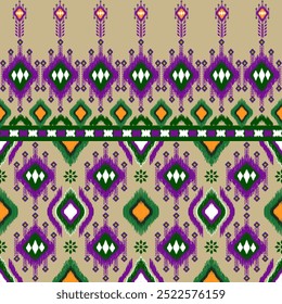 Vibrant geometric textile pattern with intricate designs