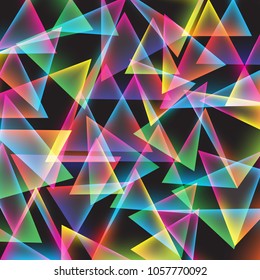 Vibrant geometric triangle full colors neon lights background,Vector,Illustration.