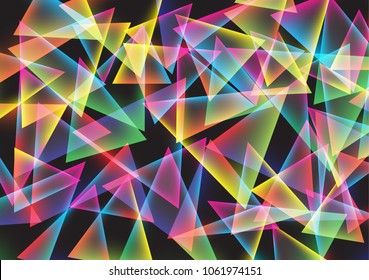 Vibrant geometric triangle full colors neon lights background,Vector,Illustration.