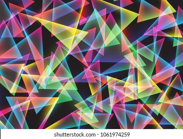 Vibrant geometric triangle full colors neon lights background,Vector,Illustration.