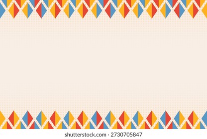 Vibrante fondo de borde tribal geométrico con diamantes rojos azules y amarillos y diseño de Espacio para texto blanco central