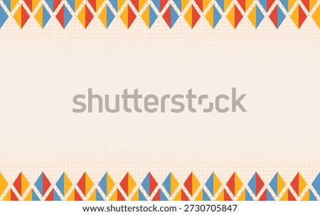 Vibrant Geometric Tribal Border Background with Red Blue Yellow Diamonds and Center White Copy Space design