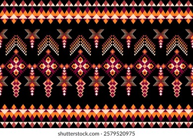 "Vibrant Geometric Tribal Pattern with Bold Colors and Abstract Symmetry"