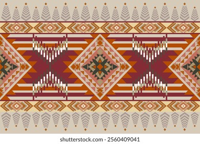 Vibrant Geometric Tribal Pattern with Colorful Diamond Motifs and Symmetry. Geometric Ethnic pattern, Native American tribal fabric, tile, Carpet, vector, illustration design.