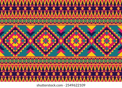 Vibrant Geometric Tribal Pattern with Diamond Shapes and Ethnic Bold Colors