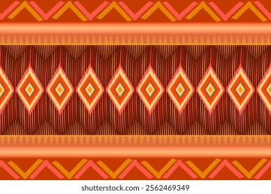 Vibrant Geometric Tribal Pattern with Diamond and Zigzag Motifs in Warm Earth Tones Featuring Symmetrical and Intricate Designs, Perfect for Textiles fabric carpet