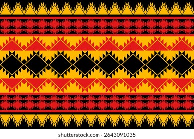 Vibrant Geometric Tribal Pattern Seamless Design Red Black Yellow Gold Textile Fabric Background
