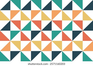 A vibrant geometrical background consisting of triangles in teal, yellow, orange, and white, seamlessly forming an aesthetically pleasing abstract pattern.