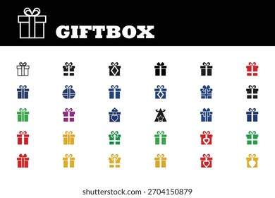 Los iconos vibrantes de la caja de regalo evocan alegría. Perfecto para marketing, promociones y diseños de vacaciones. Celebre cumpleaños, Navidades y eventos especiales con un toque festivo.