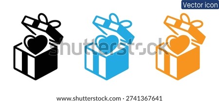 Vibrant gift boxes with hearts in black, blue, and orange, perfect for love and donation concepts