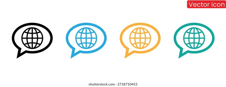 Los vibrantes iconos del globo en las burbujas de voz transmiten comunicación y conexión global