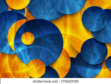 Vibrant glossy blue and orange circles abstract grunge background. Vector design