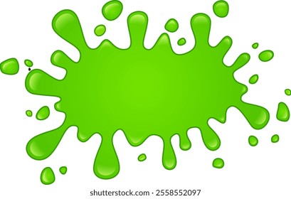 Vibrant, glossy green paint splattering and dripping against a pristine white backdrop creates a dynamic and visually striking composition, full of energy and fluidity