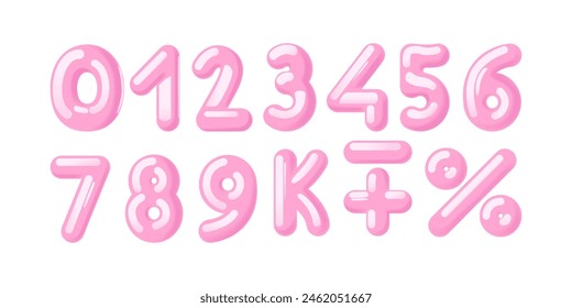 Vibrant Glossy Pink 3d Numbers From 0 To 9 And Common Mathematical Symbols, For Educational Content, Graphic Design