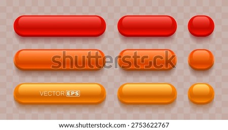 Vibrant glossy red and orange web buttons, a versatile set with various shapes for modern UI design. Vector illustration.