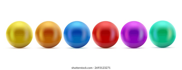 Vibrant glossy spheres with glowing effect on a clean white background, ideal for modern abstract design. Vector illustration.