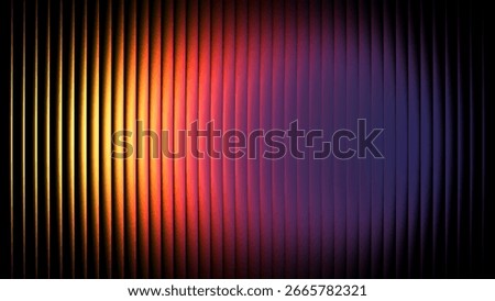 Vibrant glowing gradient lines passing through vertical textured ribbed glass. Dynamic and colorful visual pattern perfect for modern design, technology backgrounds, or creative advertising projects