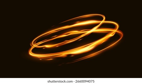 Trilhas de luz laranja brilhantes vibrantes em movimento dinâmico em um fundo escuro. Design abstrato mostrando energia e movimento. Ideal para arte digital e fundos.