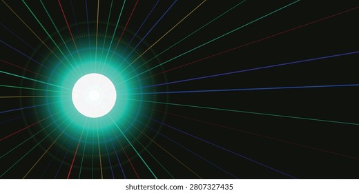 A vibrant glowing sunburst with bright rays radiating outward against a deep space backdrop for cosmic or futuristic visuals