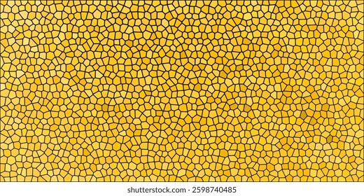 A vibrant gold mosaic pattern with irregular polygonal shapes, resembling a stained glass or honeycomb texture.

