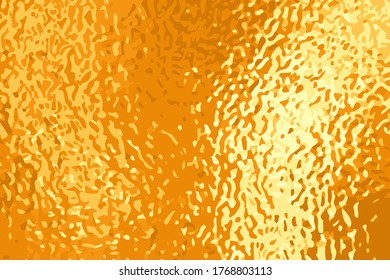 Vibrant golden foil vector texture. Aged yellow rose gold surface for greeting card and luxury background. Wedding invitation backdrop. Shiny precious metallic with grunge pattern. Golden foil card