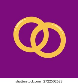Icono de anillos entrelazados dorados vibrantes sobre un fondo púrpura, que simboliza el amor duradero y el compromiso para las celebraciones