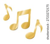 Vibrant Golden Music Notes Composition. Elegant Glossy Metallic Symbols for Premium Audio Branding, Luxury Awards, Music Festivals, and Professional Design Isolated on White Background. EPS 10