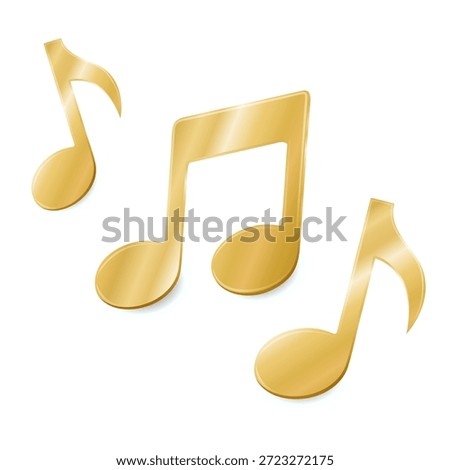 Vibrant Golden Music Notes Composition. Elegant Glossy Metallic Symbols for Premium Audio Branding, Luxury Awards, Music Festivals, and Professional Design Isolated on White Background. EPS 10