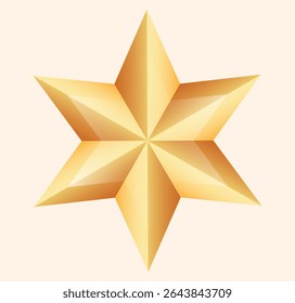 A vibrant golden six-pointed star, rendered with a realistic metallic sheen and subtle shading, resting on a soft beige background.