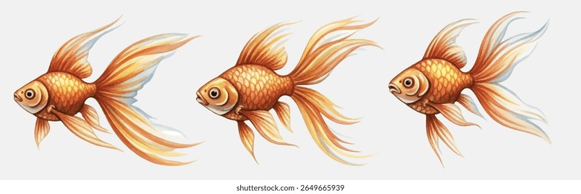 Vibrant goldfish illustration with rich orange-yellow hues and elegant flowing fins ideal for artistic aquatic designs, decor, or pet-themed visuals that captivate with charm and color.
