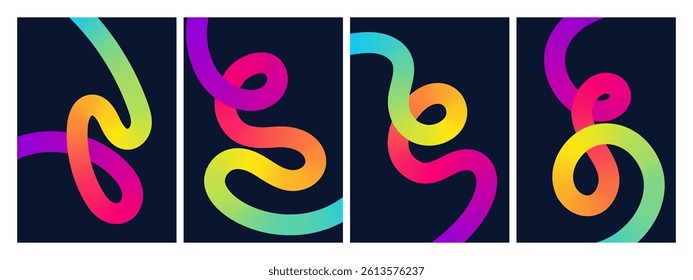 Vibrant gradient abstract backgrounds with 3D color lines modern vector art for posters, prints, and postcards