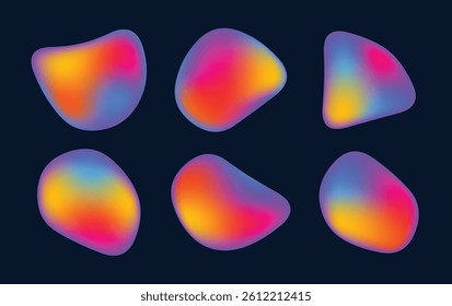 Vibrant Gradient Abstract Blob Shapes on Dark Background, Colorful Fluid Design Elements