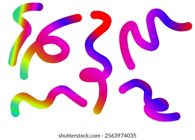 Vibrant gradient abstract wavy lines in various shapes, showcasing colorful and dynamic modern design elements. Perfect for creative backgrounds and digital art projects.