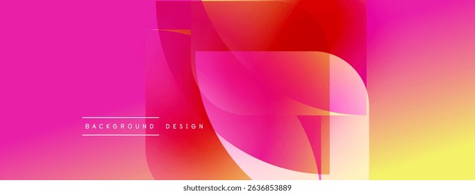 Vibrant gradient background features overlapping translucent shapes. Pink, orange, yellow hues create modern design. Text reads background design.