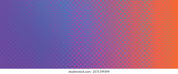 Vibrant gradient background with purple and orange colors. The background features halftone dotted texture with purple and orange hues. Minimal halftone vector gradient background