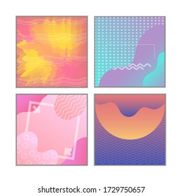 Vibrant gradient background. Social Network Mockup. Mobile App memphis style. Design blog template. Creative design concept for blogger, poster, banner, layout, gift card, invitation, leaflet, web