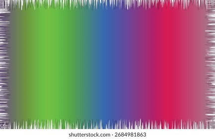 A vibrant gradient background transitions from green to blue to red, framed by a textured white border.