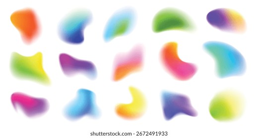 Vibrant Gradient Blob Shapes with Grain Texture. Abstract Colorful Design Elements Set on White Background