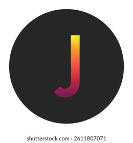 Vibrant Gradient Capital Letter J Glowing with Bright Yellow, Vivid Orange, Deep Red, and Dark Purple Tones on Dark Gray Circular Background Symbolizing Beginning, Unity, and Creativity in Digital
