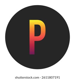 Vibrant Gradient Capital Letter P Glowing with Bright Yellow, Vivid Orange, Deep Red, and Dark Purple Tones on Dark Gray Circular Background Symbolizing Beginning, Unity, and Creativity in Digital
