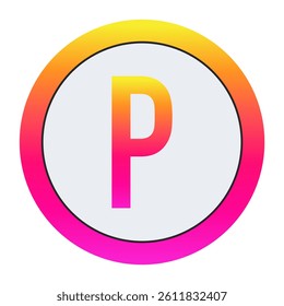 Vibrant Gradient Capital letter P Icon - Minimalist Design with Yellow-Pink Gradient Ring and Bold Central Letter A on Light Background for Creative Projects