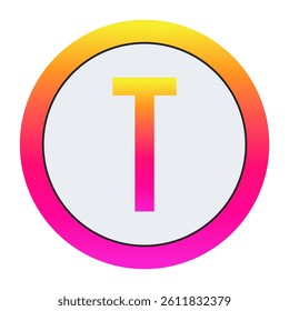 Vibrant Gradient Capital letter T Icon - Minimalist Design with Yellow-Pink Gradient Ring and Bold Central Letter A on Light Background for Creative Projects